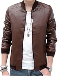 Chaqueta Cazadora Imitación De PU Piel Manga Larga Chaquetas De Moto Para Hombre