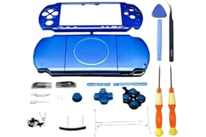 Hzxkqmil Kit de Carcasa Completa Cáscara de Repuesto para Sony PSP 3000 PSP3000 Consola, Placas de Cubierta de Bricolaje Accesorios + Juego de Tornillos de Botones (Azul)