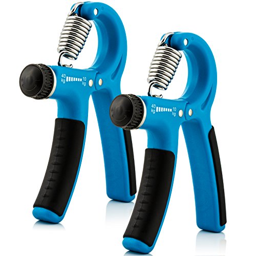 Preisvergleich Produktbild 2er Pack / einstellbare Fingerhantel mit ergonomischem Handgriff, Handtrainer, Unterarmtrainer, Handexpander, Handmuskeltrainer für Hand- und Unterarm-Training / Stärke von 10 - 40 kg in Hellblau / Schwarz