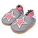 Soft Leather Baby & Toddler Shoes with Suede Soles by Dotty Fish - Girls Grey and Pink Star - 12-18 Months
