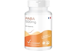 PABA 500mg – Hautement dosé - Acide para-Aminobenzoïque - Vitamine B10 - Boite 180 comprimés - ! POUR 6 MOIS ! – Végan | Vitamintrend®