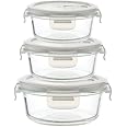 Femora Borosilicate Glass Containers for Kitchen | 1 Year Warranty | Container Boxes for Storage, Storage Box for Kitchen with Air Vent Lid, Microwave Safe, Round (Set of 3-380ml, 580ml, 940ml)