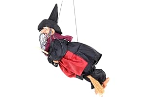 JAWSEU Colgando Bruja Colgante, Control de Voz Bruja Colgante Muñeca de Miedo Adornos Decoración, Escoba Brujas Colgantes Prop Decoraciones de Casa Jardín