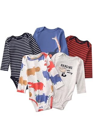 Lot 5 Bodies Bébé Coeur - Manches Longues 3 Mois - 100% Coton - Ouverture Pression Naissance