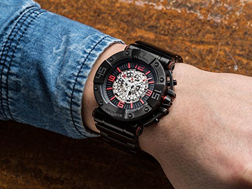 DETOMASO Men's Machineer Automatic Watch with Black Dial Analogue Display and Black Stainless Steel Bracelet DT-ML102-A