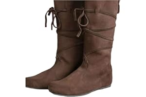 DAWUDE Mittelalterliche Stiefel Retro Wikinger Männer Ritter Stiefel Cosplay PU Leder Stiefel Pirate Ritter Prinz Halloween Kostüm für Männer Schuhe,Braun,48