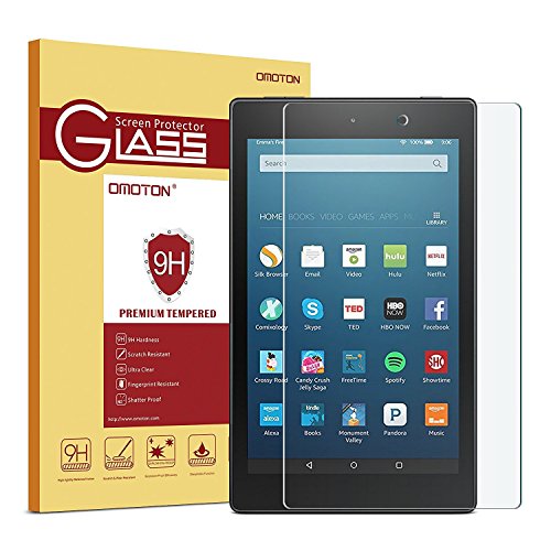 OMOTON Panzerglas Schutzfolie für Fire HD 8 [2016 Version] und Fire HD 8 ( 2015 version),9H Härte, Anti-Kratzen, Anti-Öl, Anti-Bläschen