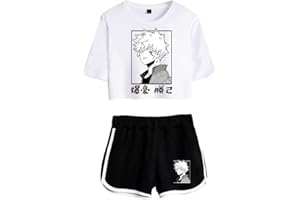 LKY STAR My Hero Academia T-Shirts und Kurze Hose Set Anime MHA Cosplay Deku Shoto Crop Top und Shorts 2pcs für Damen Mädchen