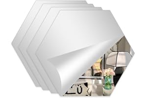 Abyssaly 4 Pièces Miroir Mural Autocollant 20 X 20 cm, Antidéflagrant Hexagone Flexible Miroir Autocollant Adhesif Mural pour Décoration Chambre Salon Bain