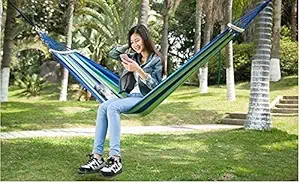 Abhsant Travel Camping Hammock Cotton Fabric Swing Bed Canvas Stripe Outdoor Portable with Bag Fit 1 People (Rainbow)