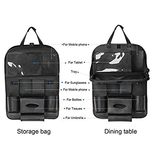 Autositz Organizer mit Folding Essbereich Rack, Pushingbest Auto Rückenlehnenschutz Autositz Organizer Mit Screen Touchable Tablet Pockets Autositztasche Reisewagensitzbeutel, Kinder Rücksitzschoner Kick-Matten-Schutz passend für die meisten den Autositz, 1PC - 5