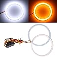 Qasim 1-Pair 110MM White+Amber Switchback 132SMD 4014 LED Halo Ring Angel Eye DRL Fog Light Turn Signal Lamp 12V