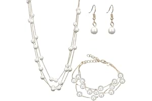 TOFBS Parure Bijoux Perles Multicouche Collier Bracelet Boucles D'oreilles Ensemble Élégant Accessoires Femme Mariage Cérémonie