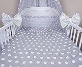 Baby Bettwäsche 5tlg Bettset mit Nestchen Kinderbettwäsche Himmel 100x135cm NEU Pünktchen grau Vollstoffhimmel - 3