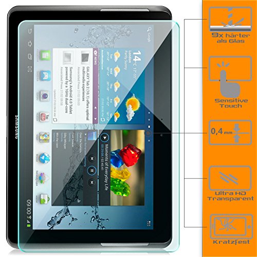 Saxonia 2x Displayschutz Folie aus Gehärtetem Glas für Samsung Galaxy Tab 2 (10,1″) Glasfolie Hartglas | HD Klar Transparent - 2