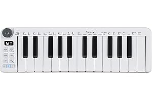 Tastiera MIDI USB Asmuse a 25 tasti, controllore MIDI con tasti sensibili e Bluetooth, comandi assegnabili, pitch e ruote mod (Bianco)