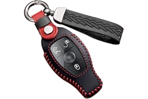 ontto Skórzany pokrowiec na brelok samochodowy pasuje do Mercedes Benz A B C E G K R S Class AMG CLA GLA VITO GLE ML GLK CLK Keyless entry smart key case brelok akcesoria torba na klucze uchwyt na klucze ochraniacz czarny