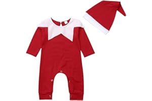 Qianderer Newborn Baby Christmas Outfit Boy Girl Elf Santa Claus Costumes Long Sleeve Romper Jumpsuit with Hat Set Infant Elf Costume