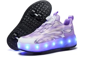 Mateju Scarpe con Rotelle per Bambini, Scarpe da Skateboard Sportive all'aperto 2 in 1 con 4 Ruote Rimovibili, Pattini Scarpe da Ginnastica Brillare di Notte Sneakers Unisex