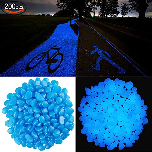 JPSOR 200 Stück kunstliche Blau Leuchtenden Steine für Garten Aquarium