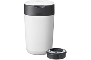 Tommee Tippee Twist and Click Nappy Bin, White, with x1 Refill Cassette, Odour and Germ Protection, Antibacterial Film, 100% Recycled Chassis