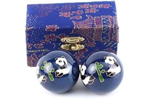lachineuse - Zestaw kulek Qi Gong Panda - Chińskie kulki antystresowe emaliowane ◕ 45 mm - Kulki zdrowia - Zen Relaks Pudełko upominkowe - Azjatycka Japonia Chiny Feng Shui - Kolor niebieski