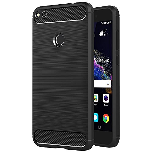 iVoler Funda Huawei P8 Lite 2017  Negro S  per TPU Silicona Carcasa Fundas Protectora con Shock- Absorci  n y Dise  o de Fibra de Carbon Para Huawei P8 Lite 2017