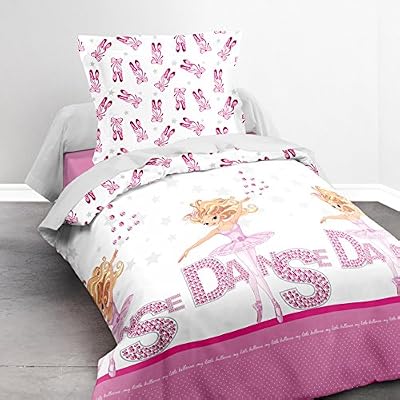 Today 013059 Happy Girl Danse Parure de lit avec Housse de couette/Taie d'oreiller Coton Blanc/Rose 140 x 200 cm
