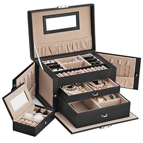 Songmics Schmuckkästchen Schmuckkoffer mit 2 Schubladen Spiegel JBC121B - 3