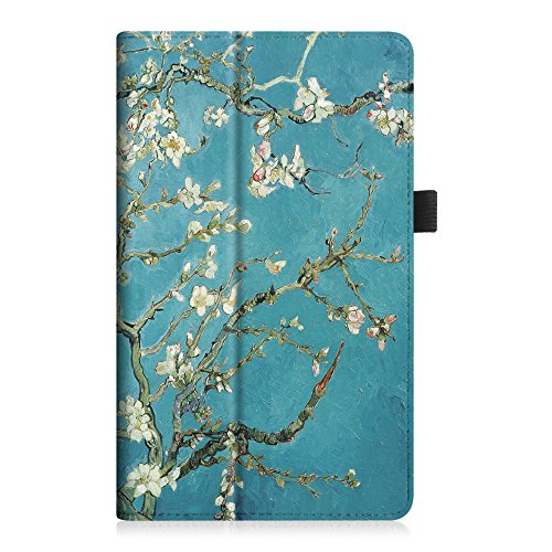 Fintie Folio Hülle für Amazon Fire HD 8 Tablet (8-Zoll, 7. Generation – 2017) – Premium Kunstleder Schutzhülle Tasche mit Standfunktion und Auto Sleep / Wake Funktion, Mandelblüten - 2