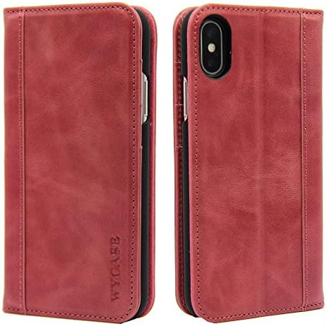 WYCASE® iPhone X Case,iPhone 10 Case Notebook Folio Genuine Leather Cover Case With Stand Function for iPhone X/10 Case Magnet Type Rose