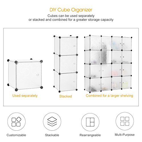 LANGRIA-Penderie-Modulable-avec-Portes-16-Cubes-Garde-Robe-de-Rangement-Portable-1-Tige-Suspendue-pour-Vtements-Chaussures-Jouets-Accessoires-Capacit-par-Cube-45-kg-Motif-Boucl-Blanc-Translucide