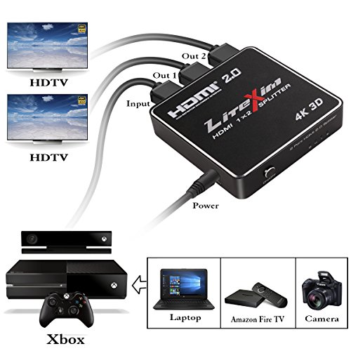 HDMI 2.0 Splitter, LiteXim 1×2 HDMI Splitter Ver 2.0 Powered HDMI Splitter Amplifier 1 In 2 Out Signal Distributor Certified for 4k x 2K@60Hz & 3D Support - 3