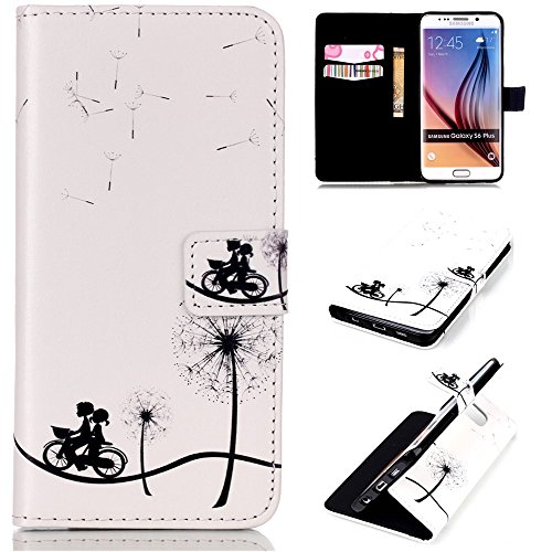 Preisvergleich Produktbild CaseHome Samsung Galaxy S6 Edge Plus Hülle,Schutzhülle Tasche Leder Mit Kartenfach Magnetverschluss Standfunktion Slim-Schutzhülle Folio Schalen Fall Mit Karten- / Geldscheinfach Für Samsung Galaxy S6 Edge Plus-Fahrrad-Liebhaber, Löwenzahn
