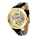 Lindberg & Sons Herren-Armbanduhr Handaufzug - Wasserdicht bis 5 ATM - Analog Skelettuhr Lederarmband Schwarz - SK14H062