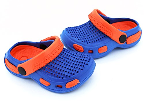 Fashion&Joy – CLOGS Baby in blau orange Gr. 20 mit Fersenriemen und Profilsohle – Kinder Badeschuhe Sandalen – GESCHÜTZT UND GUT BELÜFTET durch den Sommer – Hausschuhe Pantoletten Babyclogs Unisex Clog Typ429 - 2