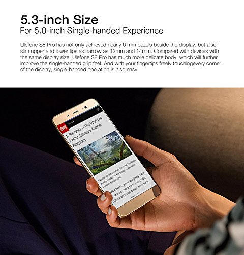 Ulefone S8 Pro - 5,3 pollici Schermo HD 0.5mm Bezel Android 7.0 4G Smartphone, tripla fotocamera (5MP + 5MP + 13MP), Quad Core 2GB RAM + 16GB ROM, GPS, Cornice metallica - Nero