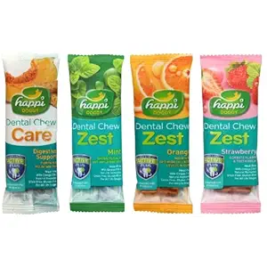Happi Doggy Heads Up for Tails Adult Dog Treats Dental Chew Care and Zest Combo (Orange, Mint, Strawberry & Apple Flavours, Singles Combo of 4)
