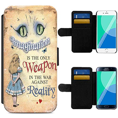 Gadget Zoo® Samsung Galaxy S9 Case, Alice In Wonderland (Cheshire Cat - Imagination) The Mad Hatter Cheshire Cat Wallet Flip Phone Case Cover For Samsung S9