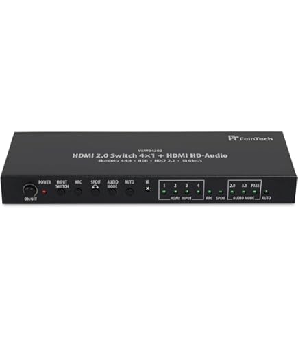 FeinTech HDMI-Splitter FeinTech AX341 HDMI 2.1 eARC Splitter Switch 4 In 2 Out Soundbar, 4K 120Hz & 8K, Audio-Anschluss für eARC-Soundbar, Toslink, Aux FeinTech HDMI-Splitter FeinTech AX341 HDMI 2.1 eARC Splitter Switch 4 In 2 Out Soundbar, 4K 120Hz & 8K, Audio-Anschluss für eARC-Soundbar, Toslink, Aux