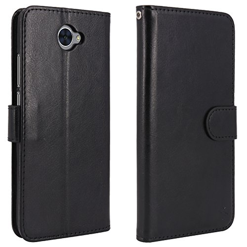 LK Huawei Y7 Funda  Carcasa Cubierta Cuero Billetera Case Flip Cover con Ranuras de Tarjeta - Negro