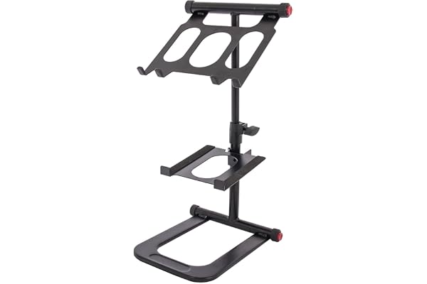 Ibiza - SLAP200 - Support Double pour PC Portable et régie de DJ réglable et 360° - Noir