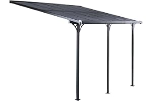 GARDIUN KIS13011 - Pergola da parete Elliot - 11 m² 435 x 254 x 220/260 cm Alluminio e Policarbonato