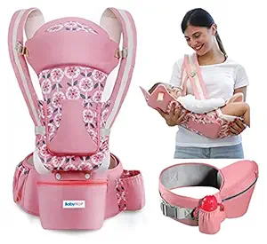 BABYHOP Baby Carrier with Adjustable Hip Seat (Pink) for Toddler, Kids (6 Months - 3 Year) | Carry Bag, Comfortable Cotton Straps, Safety Buckle, Harness Belt