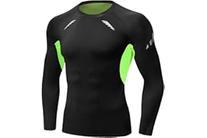 Terecey T-Shirt Compression Homme, Tee Shirt Sport Homme Séchage Ultra Rapide Maillot de Corps à Manches Longues Homme Lycra Surf Homme Slim Tee Shirt Anti UV Homme
