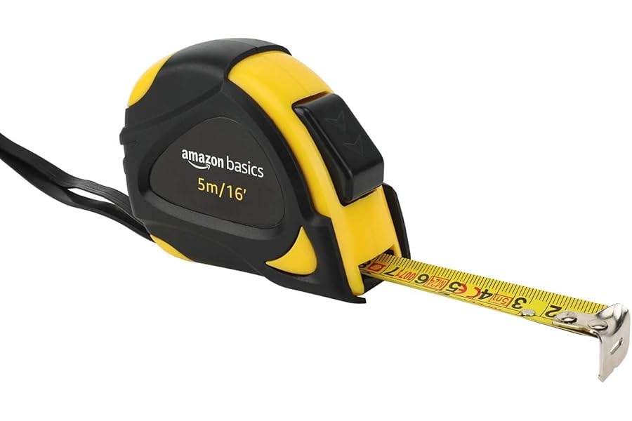 Amazon Basics Self-Locking Tape Measure, Metric Scale, MID Accuracy, 5 m (1-Pack), Black, Yellow