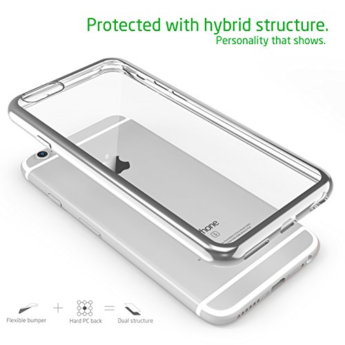 iPhone 6 Case,iPhone 6s Case,Splaks [Moonlight Silver] Extra Shock-Absorb Clear back panel+Silver Metal Plating Frame,Extreme Lightweight Soft Flexible Silicone Rubber Anti-Scratch Protective Case For iPhone 6/6s-Moonlight Silver
