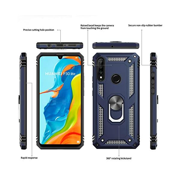 LeYi Funda Huawei P30 Lite Armor Carcasa con 360 Anillo iman Bumper antigolpes ,Azul - Imagen 4