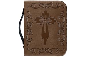 Kuiaobaty Lord Quotes Print Church Bible Case for Mens Womens, Brown Faux Leather Book Cover Zipper and Pockets Handle Bible Bag