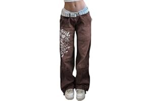 ORANDESIGNE Donna Y2k Jeans Lunghi Alta Vita Jeans per Ragazza Gamba Larga Jeans Gotico Baggy Denim Pantaloni Punk Sciolti Pantaloni Diritti E-Girl Streetwear